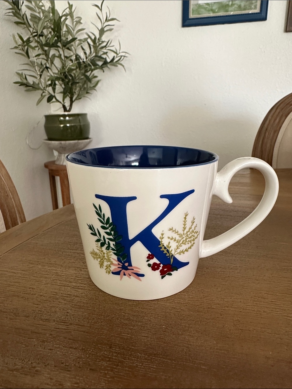🍃 Monogram K Ceramic Mug in White and Blue by Opal House